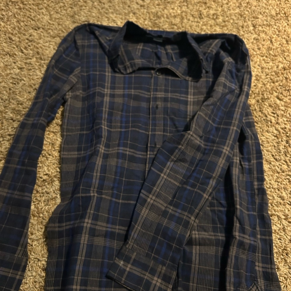 Blue and Gray Plaid Long Sleeve Shirt